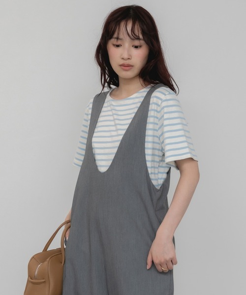 HEILIS(ヘイリス)の「【Original】Uネックオールインワン/サロペット ロンパース 夏服 春服 秋服 ロング丈 フルレングス オーバーサイズ カジュアル ノームコア リラックス レイヤード 韓国(サロペット/オーバーオール・レディース・グレー/ブラック/ネイビー・FREE)」の17枚目の写真