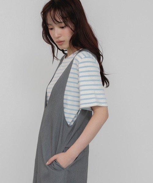 HEILIS(ヘイリス)の「【Original】Uネックオールインワン/サロペット ロンパース 夏服 春服 秋服 ロング丈 フルレングス オーバーサイズ カジュアル ノームコア リラックス レイヤード 韓国(サロペット/オーバーオール・レディース・グレー/ブラック/ネイビー・FREE)」の18枚目の写真