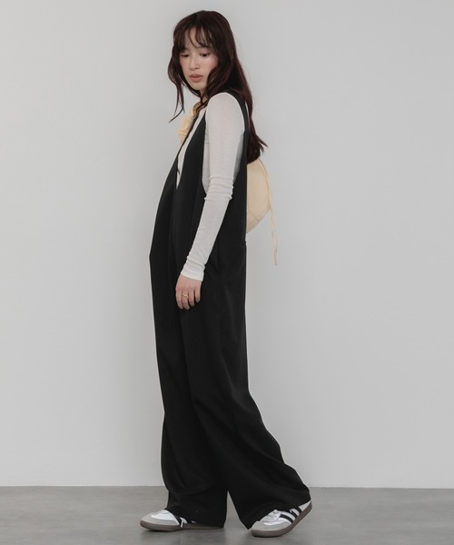 HEILIS(ヘイリス)の「【Original】Uネックオールインワン/サロペット ロンパース 夏服 春服 秋服 ロング丈 フルレングス オーバーサイズ カジュアル ノームコア リラックス レイヤード 韓国(サロペット/オーバーオール・レディース・グレー/ブラック/ネイビー・FREE)」の21枚目の写真