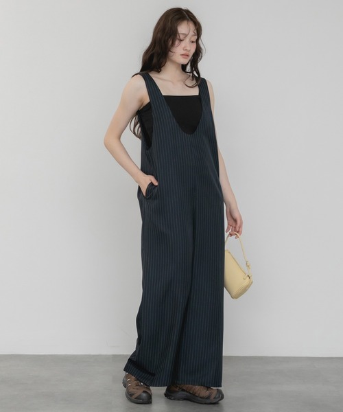 HEILIS(ヘイリス)の「【Original】Uネックオールインワン/サロペット ロンパース 夏服 春服 秋服 ロング丈 フルレングス オーバーサイズ カジュアル ノームコア リラックス レイヤード 韓国(サロペット/オーバーオール・レディース・グレー/ブラック/ネイビー・FREE)」の5枚目の写真