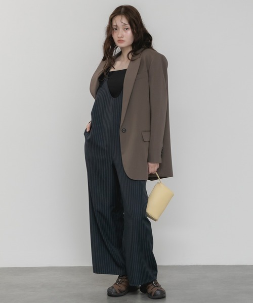HEILIS(ヘイリス)の「【Original】Uネックオールインワン/サロペット ロンパース 夏服 春服 秋服 ロング丈 フルレングス オーバーサイズ カジュアル ノームコア リラックス レイヤード 韓国(サロペット/オーバーオール・レディース・グレー/ブラック/ネイビー・FREE)」の7枚目の写真