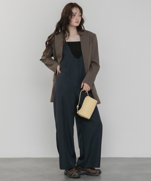 HEILIS(ヘイリス)の「【Original】Uネックオールインワン/サロペット ロンパース 夏服 春服 秋服 ロング丈 フルレングス オーバーサイズ カジュアル ノームコア リラックス レイヤード 韓国(サロペット/オーバーオール・レディース・グレー/ブラック/ネイビー・FREE)」の8枚目の写真