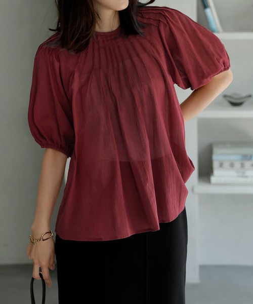 STYLE DELI(スタイルデリ)の「シャリ感シアーピンタックブラウス(シャツ/ブラウス・レディース・ホワイト/ネイビー/レッド系・FREE)」の3枚目の写真