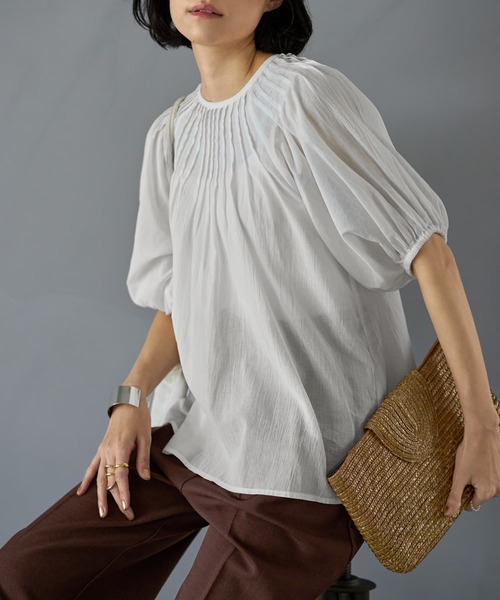ブラウス シャツ シャリ感シアーピンタックブラウス レディース STYLE DELI ブラウス シャツ シャリ感シアーピンタックブラウス