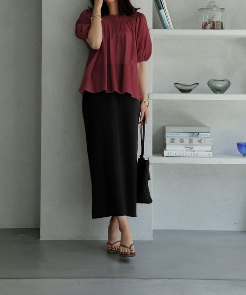STYLE DELI(スタイルデリ)の「シャリ感シアーピンタックブラウス(シャツ/ブラウス・レディース・ホワイト/ネイビー/レッド系・FREE)」の7枚目の写真
