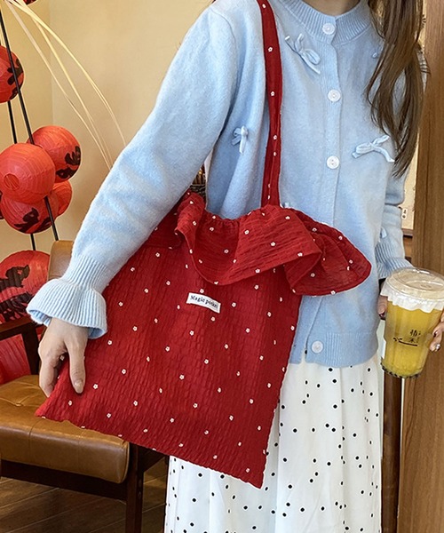 florist（フローリスト）の「ラッフルフリルミニフラワートートバッグ / A4収納（トートバッグ・レディース・レッド/ホワイト/ブラック・FREE）」の12枚目の写真