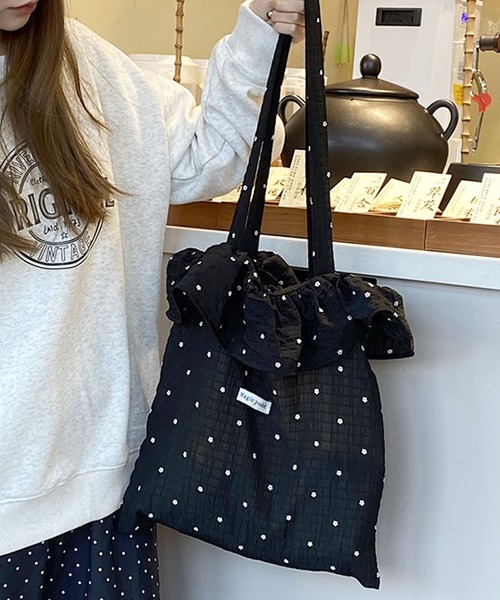 florist（フローリスト）の「ラッフルフリルミニフラワートートバッグ / A4収納（トートバッグ・レディース・レッド/ホワイト/ブラック・FREE）」の18枚目の写真
