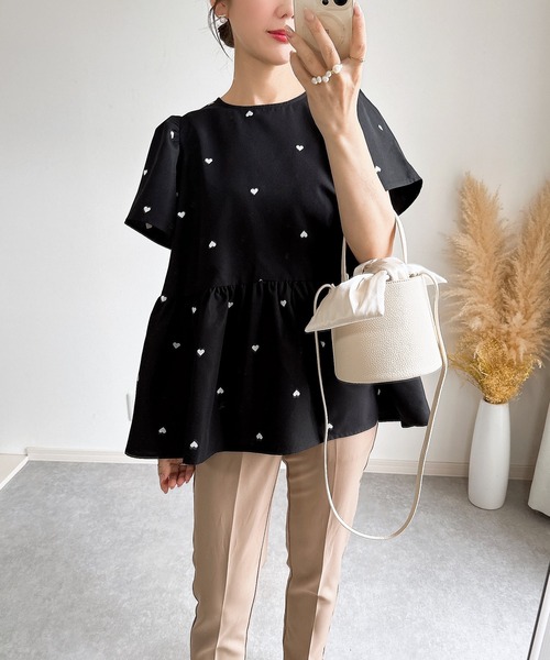 ZOZO限定】ハート刺繍ペプラムブラウス（シャツ/ブラウス