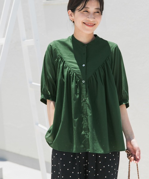 コットンボイルV切替ギャザーブラウス セール】コットンボイルV切替ギャザーブラウス（シャツ/ブラウス
