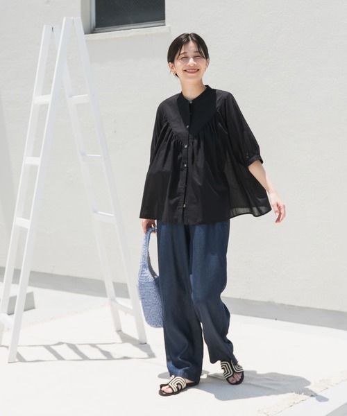 URBAN RESEARCH DOORS - 新品・タグ付き♡コットンボイルワイドギャザーブラウス＊アーバンリサーチドアーズ URBAN RESEARCH DOORS｜コットンボイルV切替ギャザーブラウス