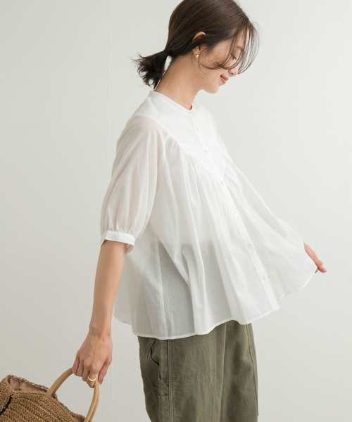 ap studio ポリエステルコットンギャザーブラウス ap retro ブラウス シャツ 「India Fabric」ギャザーフレアブラウス