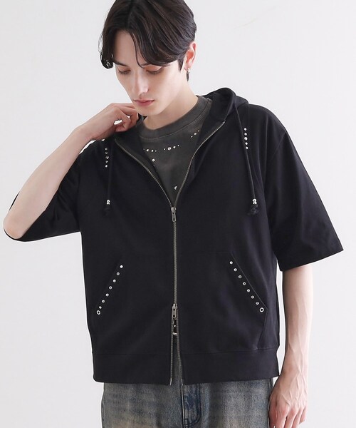 tk.TAKEO KIKUCHI（ティーケータケオキクチ）の「スタッズ ダブルZIPパーカ（パーカー・メンズ・ライトグレー/ブラック・03/02/01）」の8枚目の写真