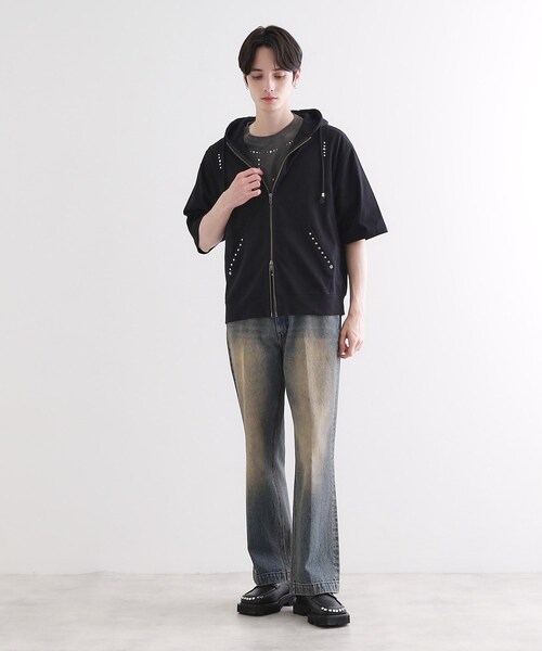 tk.TAKEO KIKUCHI（ティーケータケオキクチ）の「スタッズ ダブルZIPパーカ（パーカー・メンズ・ライトグレー/ブラック・03/02/01）」の9枚目の写真