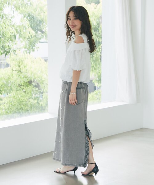 シアーストライプシャツドッキングカットソー（Tシャツ