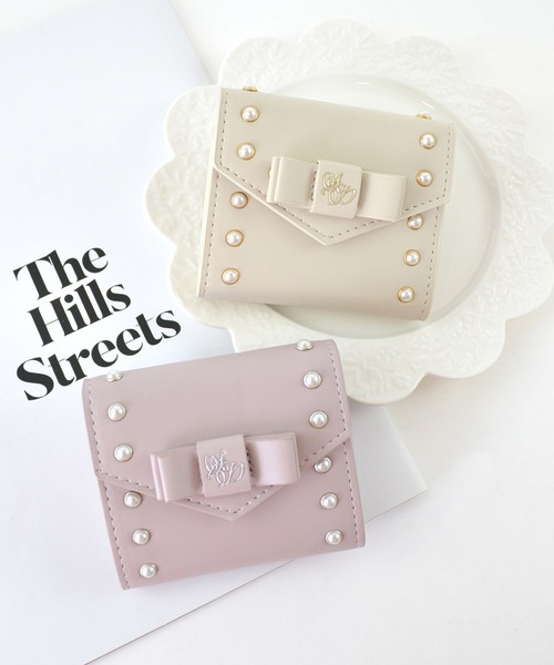 三つ折り財布 ボックスコイン 3つ折り ミニ財布 パール リボン ミゼル