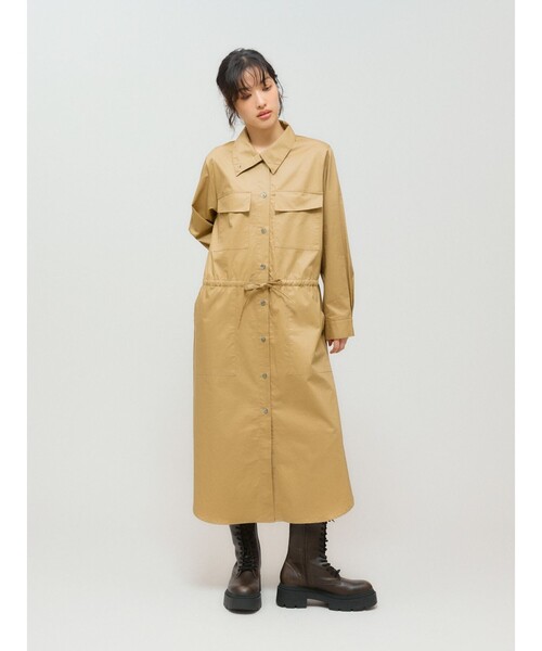 MIDIUMISOLID(ミディウミソリッド)の「MIDIUMISOLID for Ladies ワークシャツワンピース(ワンピース・レディース・ブラック/チャコールグレー/ベージュ・FREE)」の1枚目の写真