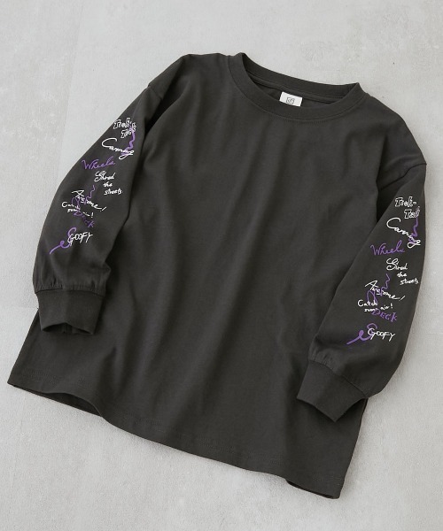 devirock（デビロック）の「綿100％ デビラボ BIGシルエット 袖プリント袖リブ 長袖Tシャツ（Tシャツ/カットソー・キッズ・ブラック系その他/ブラック系その他3/ブラック系その他5/ベージュ系その他3/ブラック系その他2/グレー系その他/イエロー系その他/ベージュ系その他/ブラック系その他4/ベージュ系その他2/ブラック系その他6/ベージュ系その他4/ブルー系その他・90cm/100cm/110cm/120cm/130cm/140cm/150cm/160cm）」の6枚目の写真