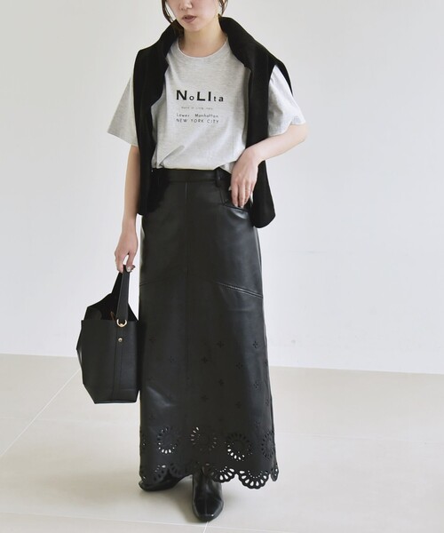 セール】quaranciel: フラワー 刺繍 バック スリット ロング スカート