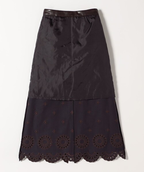 黒の刺繍入りロングスカート セール】 バックサテンレース刺繍 スカート （ロング・マキシ丈