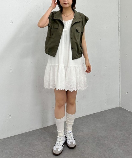 archives（アルシーヴ）の「スカラップコットンレースノースリミニワンピース（ワンピース・レディース・オフホワイト/ブラック・MEDIUM）」の19枚目の写真