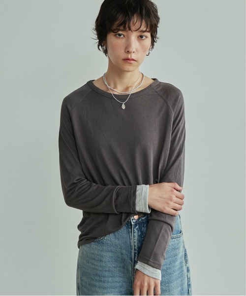LOSCa（ロスカ）の「ラグランシアーロングT（Tシャツ/カットソー・レディース・チャコールグレー/グレー/ブラック/アイボリー・FREE）」の5枚目の写真