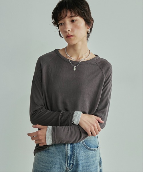 LOSCa（ロスカ）の「ラグランシアーロングT（Tシャツ/カットソー・レディース・チャコールグレー/グレー/ブラック/アイボリー・FREE）」の6枚目の写真