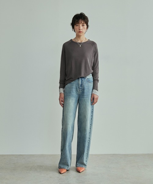 LOSCa（ロスカ）の「ラグランシアーロングT（Tシャツ/カットソー・レディース・チャコールグレー/グレー/ブラック/アイボリー・FREE）」の11枚目の写真