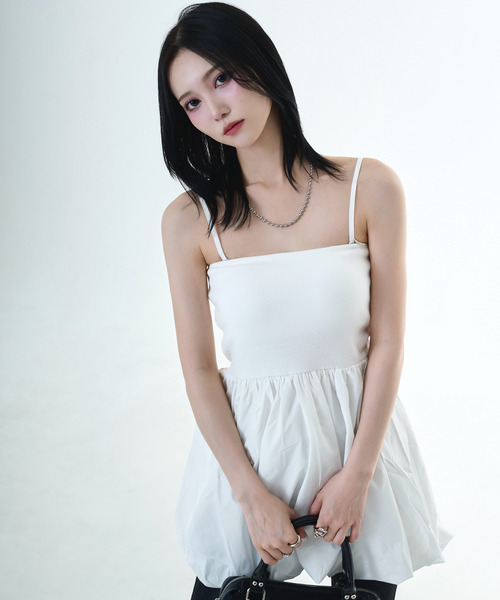 DAESE TOKYO(デセトウキョウ)の「『DAESE TOKYO/デセトウキョウ』テレコ×合繊キャミソール(Tシャツ/カットソー・レディース・ホワイト系1/ブラック系1・FREE)」の3枚目の写真