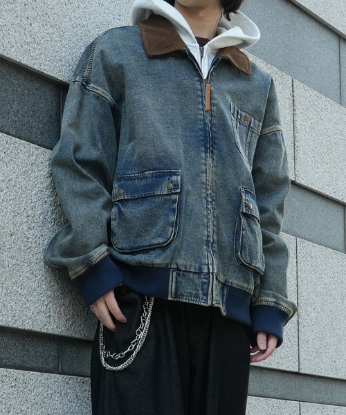 Starting Over(スターティングオーバー)の「ヴィンテージライク デニム ダック ショートブルゾン コットン ジップアップ ハンティングジャケット(ブルゾン・メンズ・ブラック/ベージュ/ブラウン/ブルー・M/L)」の4枚目の写真