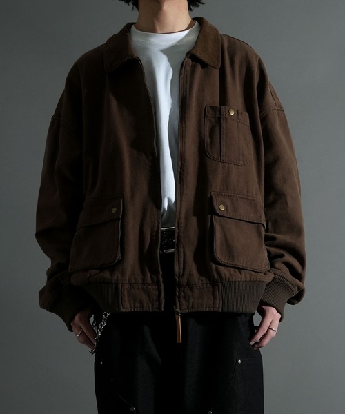 【90s vintage】ハンティングジャケット　ブルゾン　usa製　短丈　古着 90s ヴィンテージ 襟レザー ハンティングジャケット 短丈 L ワーク