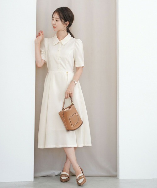 フィット&フレア レース付き シャツ襟 ワンピース le reve vaniller