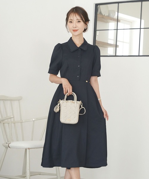 フィット&フレア レース付き シャツ襟 ワンピース le reve vaniller