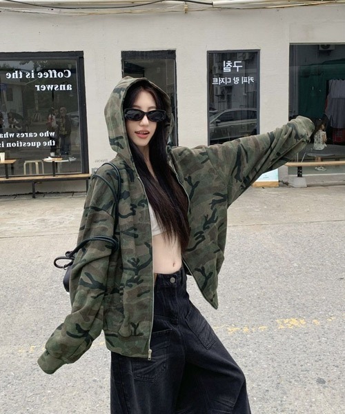 オーバーサイズカモフラージュ柄パーカー（パーカー）｜Ressaca