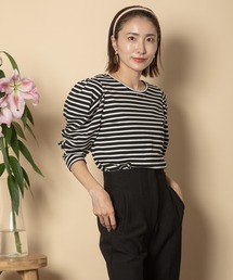 anni plus（アニープラス）の「パワーショルダー ボーダーカットソー（Tシャツ/カットソー）」