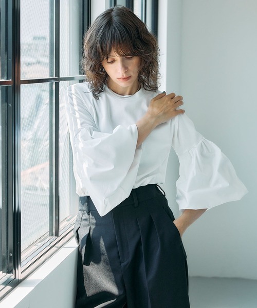 N.O.R.C（ノーク）の「タイプライターバルーンスリーブトップス【マルチファンクション】（Tシャツ/カットソー・レディース・オフホワイト/ブラック・フリー）」の8枚目の写真