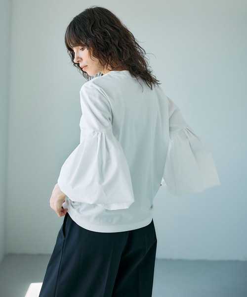 N.O.R.C（ノーク）の「タイプライターバルーンスリーブトップス【マルチファンクション】（Tシャツ/カットソー・レディース・オフホワイト/ブラック・フリー）」の9枚目の写真