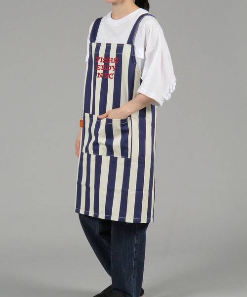 Fishs Eddy(フィッシュエディ)の「【Fishs Eddy(フィッシュエディ)】ストライプエプロン(エプロン・レディース・ネイビー/ブラウン・FREE)」の4枚目の写真
