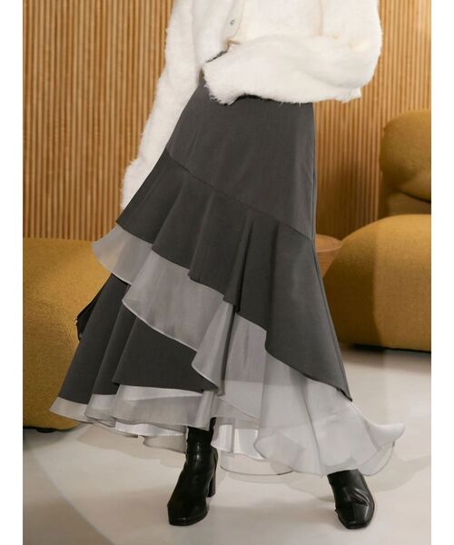 マーキュリーデュオ　異素材使いティアードスカート　M MERCURYDUO（マーキュリーデュオ） スカート 「追加生産」異素材使い