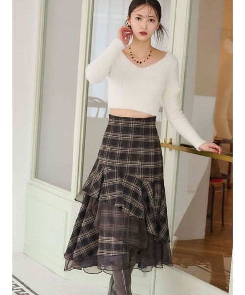 MERCURYDUO（マーキュリーデュオ）の「異素材使いティアードスカート（スカート・レディース・チャコールグレー/ブラック/ベージュ/グレー・SMALL/MEDIUM）」の5枚目の写真