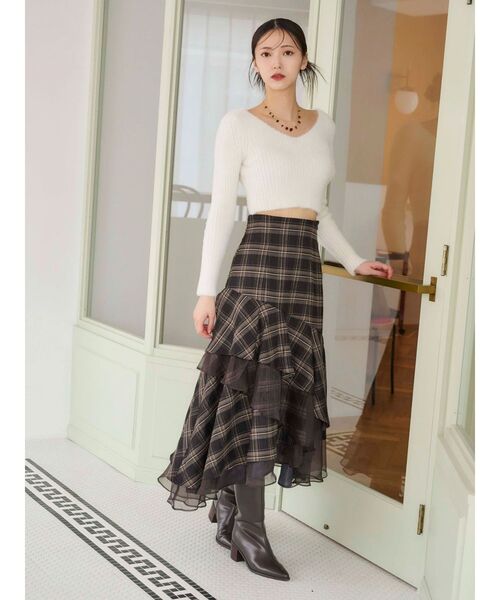 MERCURYDUO（マーキュリーデュオ）の「異素材使いティアードスカート（スカート・レディース・チャコールグレー/ブラック/ベージュ/グレー・SMALL/MEDIUM）」の7枚目の写真