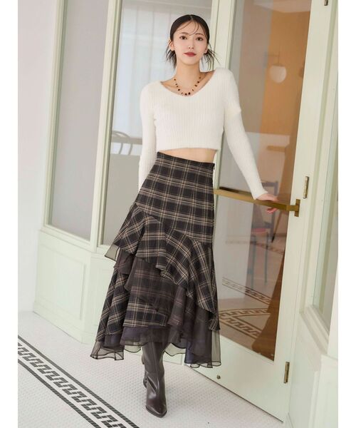 MERCURYDUO（マーキュリーデュオ）の「異素材使いティアードスカート（スカート・レディース・チャコールグレー/ブラック/ベージュ/グレー・SMALL/MEDIUM）」の14枚目の写真