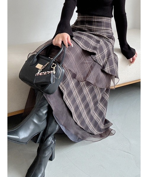 MERCURYDUO（マーキュリーデュオ）の「異素材使いティアードスカート（スカート・レディース・チャコールグレー/ブラック/ベージュ/グレー・SMALL/MEDIUM）」の3枚目の写真