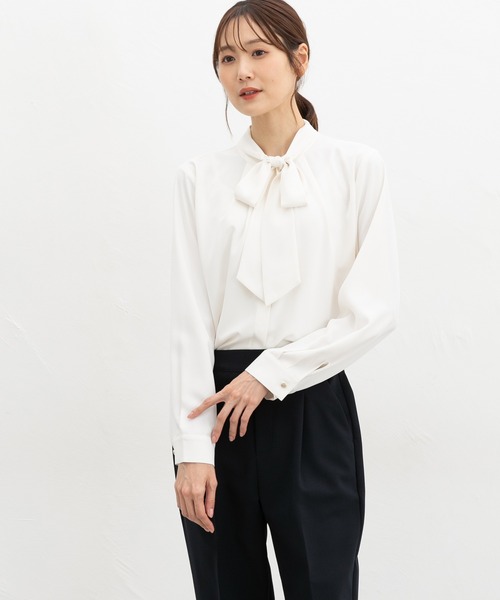 Honeys（ハニーズ）の「２ｗａｙボウタイブラウス（シャツ/ブラウス・レディース・アイボリー/ピンク系その他/グレイッシュベージュ/ブラウン・S/M/LL/L/3L）」の6枚目の写真