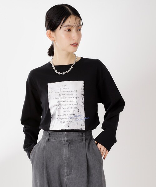 THE SHOP TK (ザ ショップ ティーケー )の「ロゴアソート長袖Tシャツ【アンチピリング/UVカット/洗濯機OK】(Tシャツ/カットソー・レディース・アイボリー系/ブラック系/スミクロ/アイボリー・13/12)」の3枚目の写真