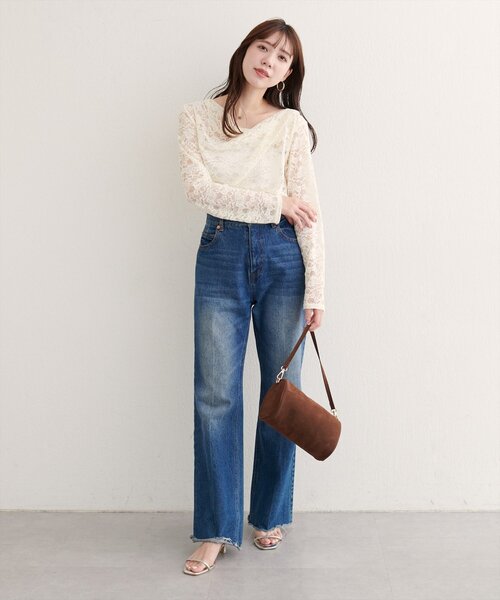 natural couture（ナチュラルクチュール）の「ドレープレースプルオーバー（Tシャツ/カットソー・レディース・アイボリー/ブラック・FREE）」の6枚目の写真