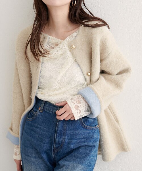 natural couture（ナチュラルクチュール）の「ドレープレースプルオーバー（Tシャツ/カットソー・レディース・アイボリー/ブラック・FREE）」の7枚目の写真