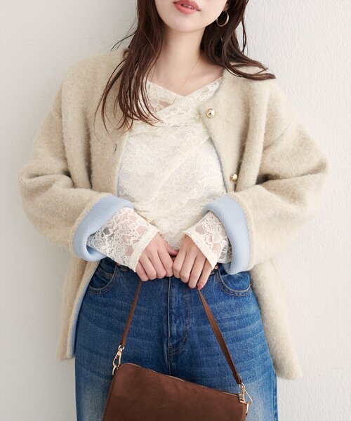 natural couture（ナチュラルクチュール）の「ドレープレースプルオーバー（Tシャツ/カットソー・レディース・アイボリー/ブラック・FREE）」の8枚目の写真