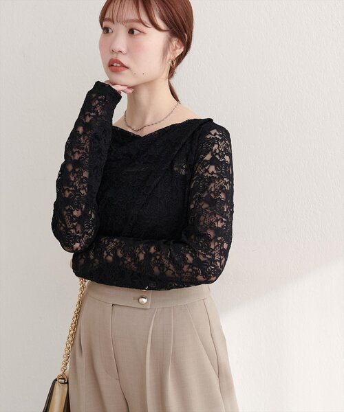 natural couture（ナチュラルクチュール）の「ドレープレースプルオーバー（Tシャツ/カットソー・レディース・アイボリー/ブラック・FREE）」の12枚目の写真