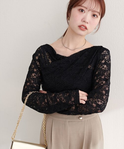 natural couture（ナチュラルクチュール）の「ドレープレースプルオーバー（Tシャツ/カットソー・レディース・アイボリー/ブラック・FREE）」の13枚目の写真