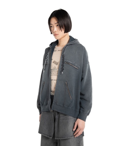 DAIRIKU(ダイリク)の「5-Zip Vintage Dyed Hoodie(パーカー・メンズ・ブラック/アクア・L)」の4枚目の写真